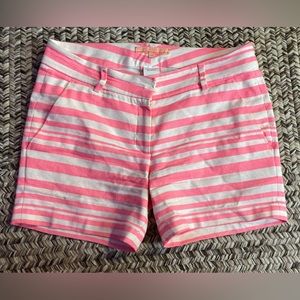 Vilagallo Pink and White Striped Women Shorts